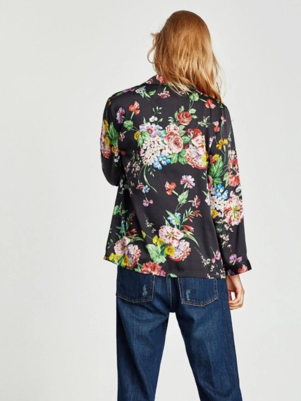 Zara Black Bloom Satin Button Up Blouse Size Medium - Picture 6 of 14